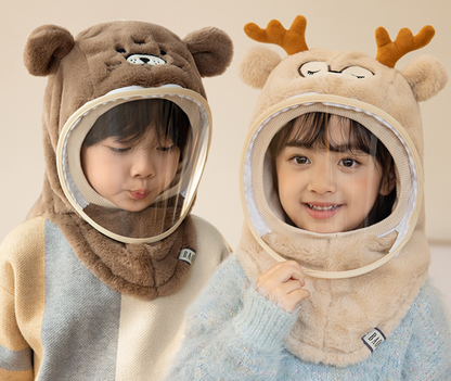 "Kids' Winter Hat with Face Mask, Ear Flaps & Hooded Cape - All-in-One Warmth for Boys & Girls"