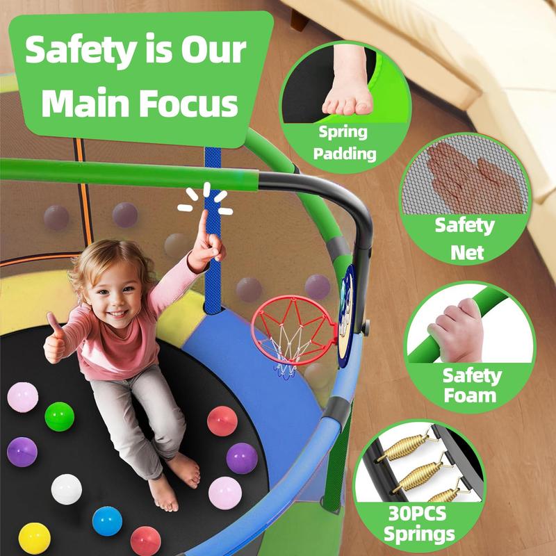 Mini Round Trampoline for Kids with Basketball Hoop