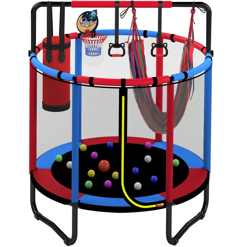 Mini Round Trampoline for Kids with Basketball Hoop