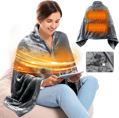 🌟🌟Heated Blanket-Heated Shawl Wraps , Soft Zipper Heating Shawl Wraps Poncho Blanket Hoodie,Warm Shawls Heating Scarf