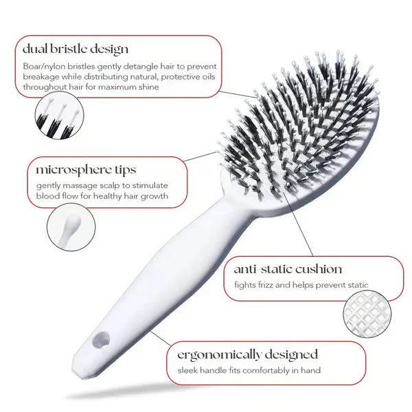 70% OFF Tonight Only ✨ Smoother, Stronger, Shinier Hair - Boar Bristle Brush with Nylon Bristles and Microsphere Massaging Tips