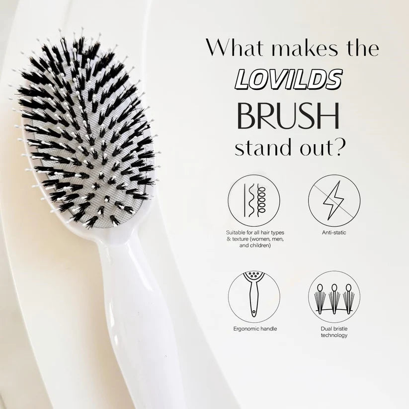 70% OFF Tonight Only ✨ Smoother, Stronger, Shinier Hair - Boar Bristle Brush with Nylon Bristles and Microsphere Massaging Tips