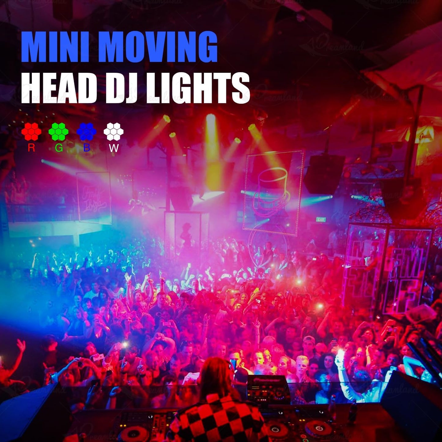 Mini Moving Head DJ Lights 7x40W RGBW 4 in1 Moving Head Light Wash Zoom Beam CTO Stage Lighting Effect with DMX Sound Auto Control for Parties Club Concert Wedding Disco Christmas