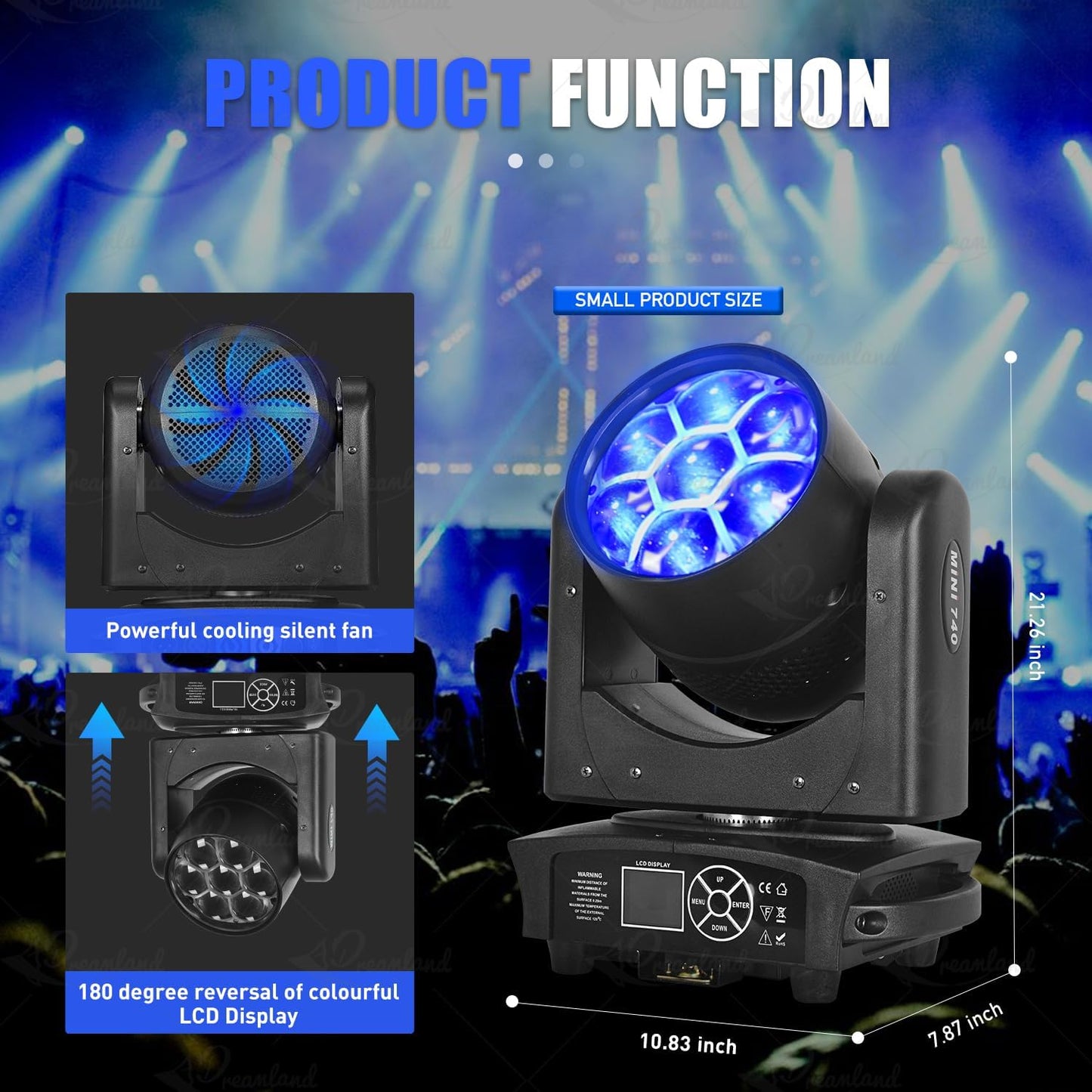 Mini Moving Head DJ Lights 7x40W RGBW 4 in1 Moving Head Light Wash Zoom Beam CTO Stage Lighting Effect with DMX Sound Auto Control for Parties Club Concert Wedding Disco Christmas
