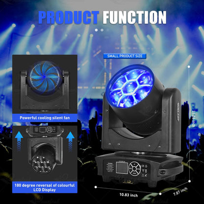 Mini Moving Head DJ Lights 7x40W RGBW 4 in1 Moving Head Light Wash Zoom Beam CTO Stage Lighting Effect with DMX Sound Auto Control for Parties Club Concert Wedding Disco Christmas