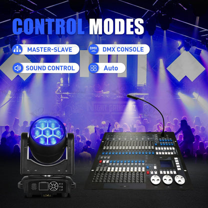 Mini Moving Head DJ Lights 7x40W RGBW 4 in1 Moving Head Light Wash Zoom Beam CTO Stage Lighting Effect with DMX Sound Auto Control for Parties Club Concert Wedding Disco Christmas