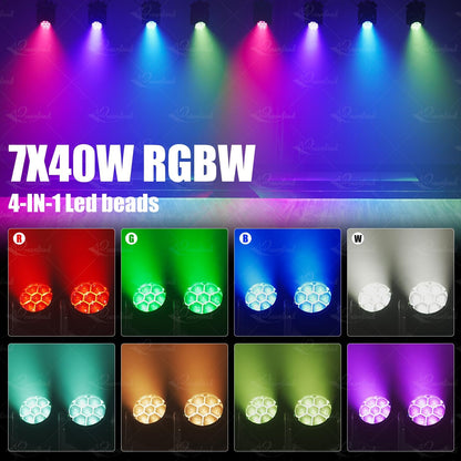 Mini Moving Head DJ Lights 7x40W RGBW 4 in1 Moving Head Light Wash Zoom Beam CTO Stage Lighting Effect with DMX Sound Auto Control for Parties Club Concert Wedding Disco Christmas