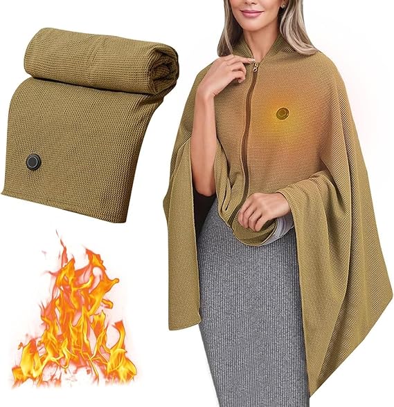 Heated Blanket-Heated Shawl Wraps , Soft Zipper Heating Shawl Wraps Poncho Blanket Hoodie,Warm Shawls Heating Scarf