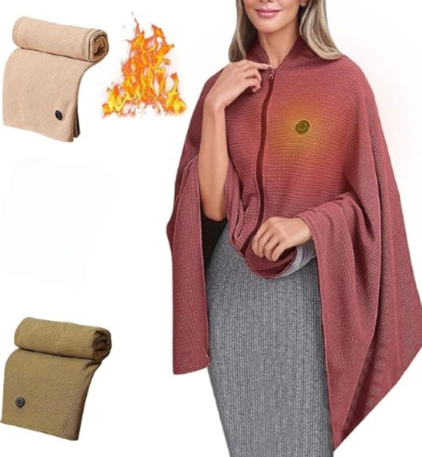 Heated Blanket-Heated Shawl Wraps , Soft Zipper Heating Shawl Wraps Poncho Blanket Hoodie,Warm Shawls Heating Scarf