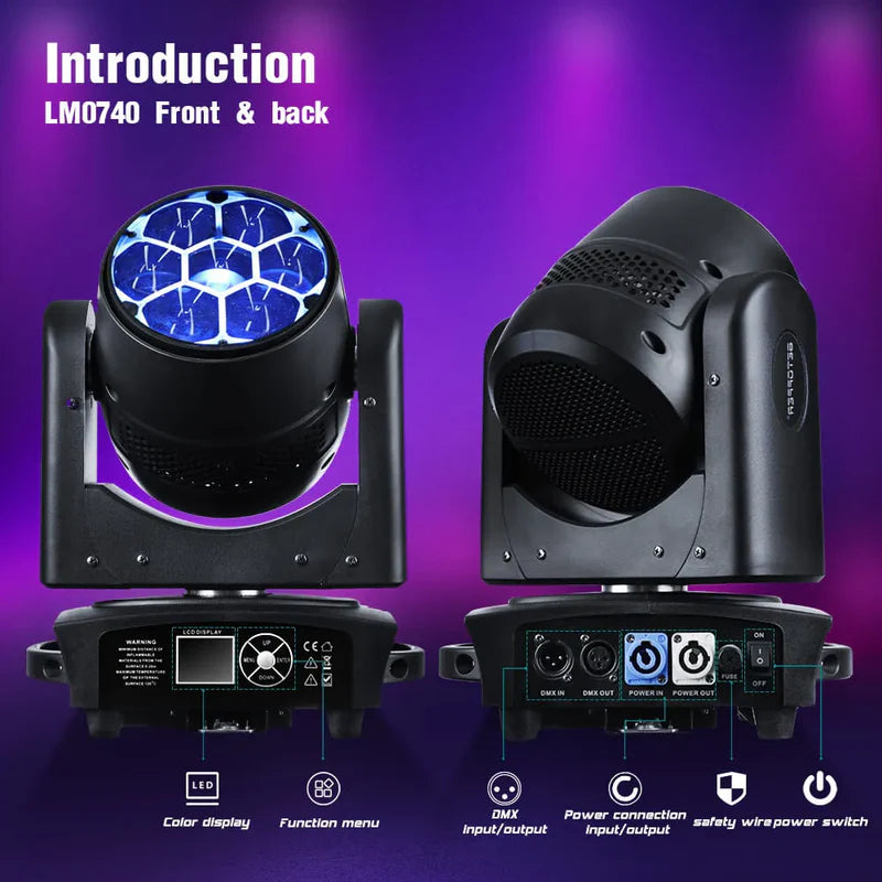 Mini Moving Head DJ Lights 7x40W RGBW 4 in1 Moving Head Light Wash Zoom Beam CTO Stage Lighting Effect with DMX Sound Auto Control for Parties Club Concert Wedding Disco Christmas