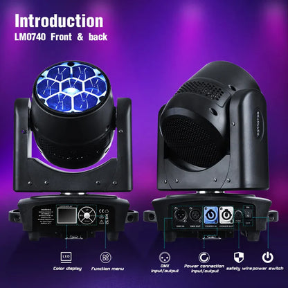 Mini Moving Head DJ Lights 7x40W RGBW 4 in1 Moving Head Light Wash Zoom Beam CTO Stage Lighting Effect with DMX Sound Auto Control for Parties Club Concert Wedding Disco Christmas