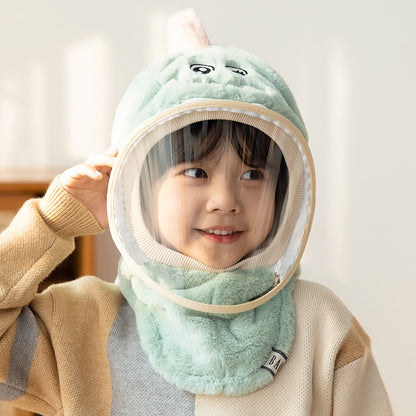 "Kids' Winter Hat with Face Mask, Ear Flaps & Hooded Cape - All-in-One Warmth for Boys & Girls"