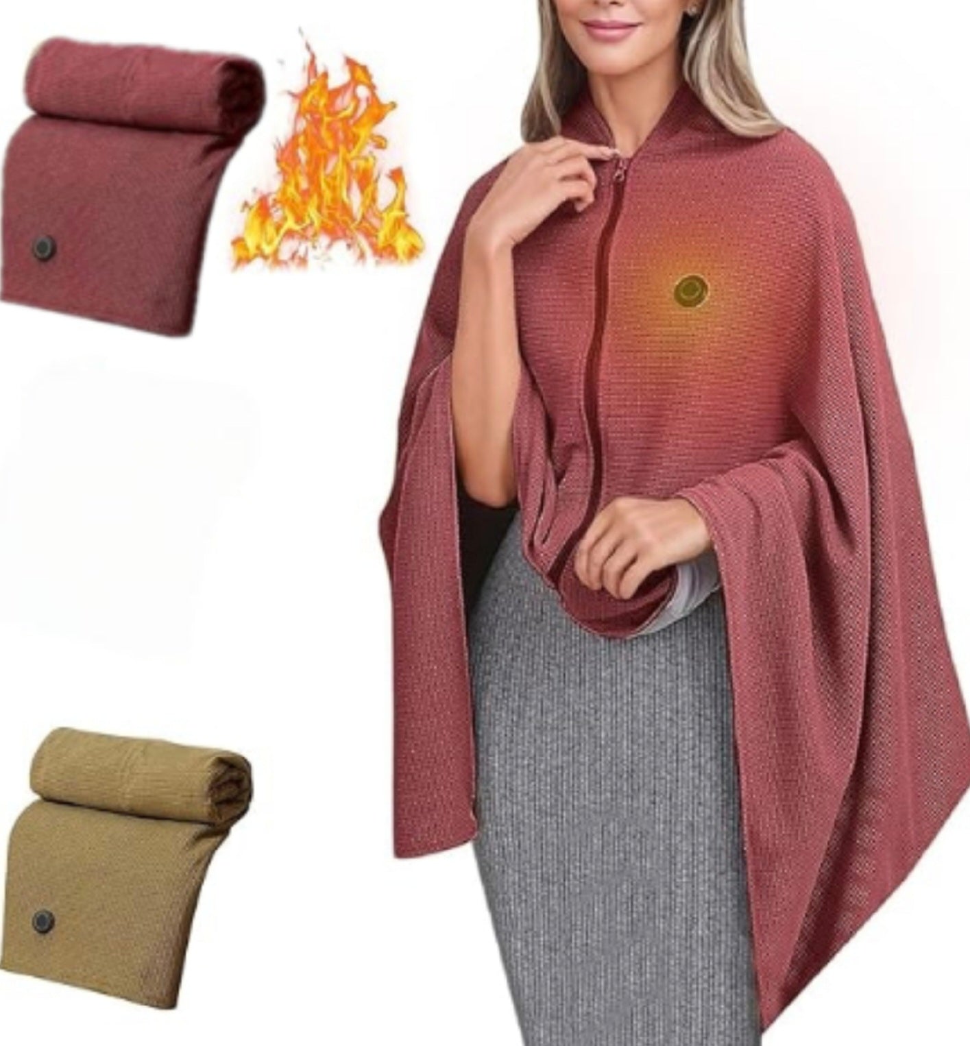 Heated Blanket-Heated Shawl Wraps , Soft Zipper Heating Shawl Wraps Poncho Blanket Hoodie,Warm Shawls Heating Scarf