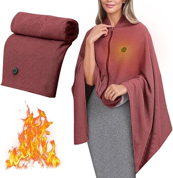 Heated Blanket-Heated Shawl Wraps , Soft Zipper Heating Shawl Wraps Poncho Blanket Hoodie,Warm Shawls Heating Scarf