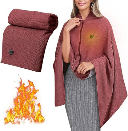 Heated Blanket-Heated Shawl Wraps , Soft Zipper Heating Shawl Wraps Poncho Blanket Hoodie,Warm Shawls Heating Scarf