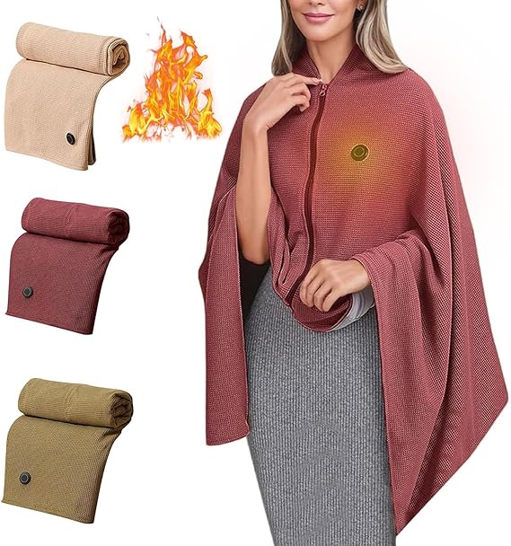 Heated Blanket-Heated Shawl Wraps , Soft Zipper Heating Shawl Wraps Poncho Blanket Hoodie,Warm Shawls Heating Scarf