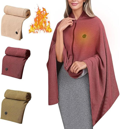 Heated Blanket-Heated Shawl Wraps , Soft Zipper Heating Shawl Wraps Poncho Blanket Hoodie,Warm Shawls Heating Scarf